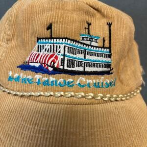 Vintage Lake Tahoe Cruises Corduroy Hat OSFA Embroidered Souvenir Rope Grandpa